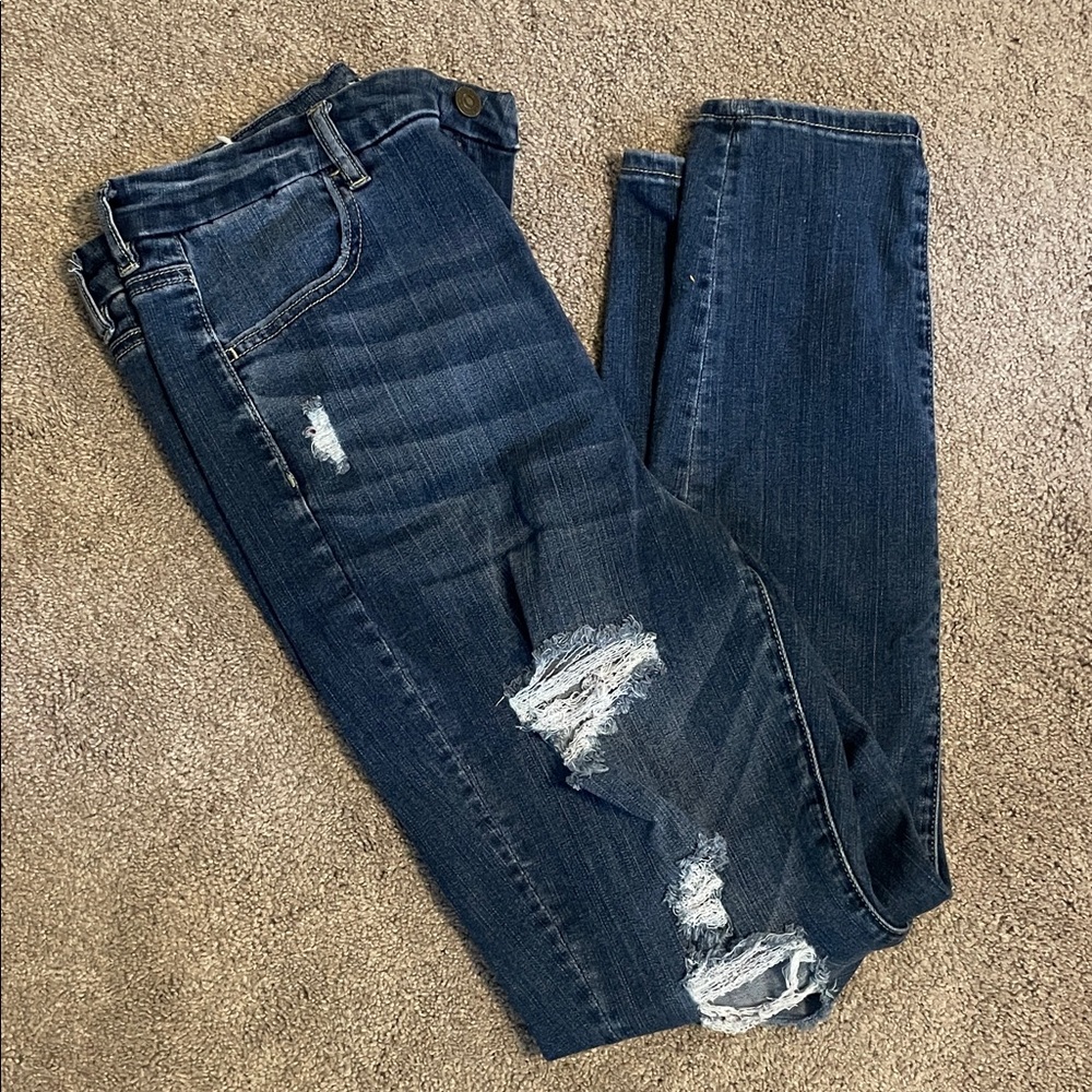 American Eagle Outfitters Dark Blue Distressed Skinny Jeans